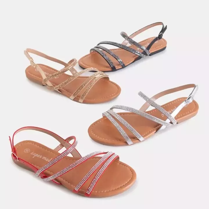 OUTLET Red women's sandals with zircons Mitali - Footwear