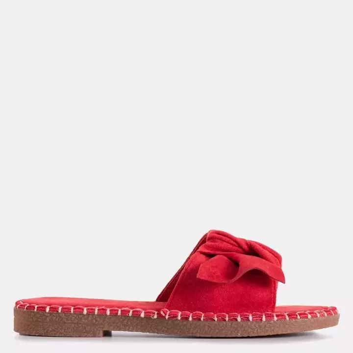 OUTLET Red women's slippers with a bow Bonehas - Footwear