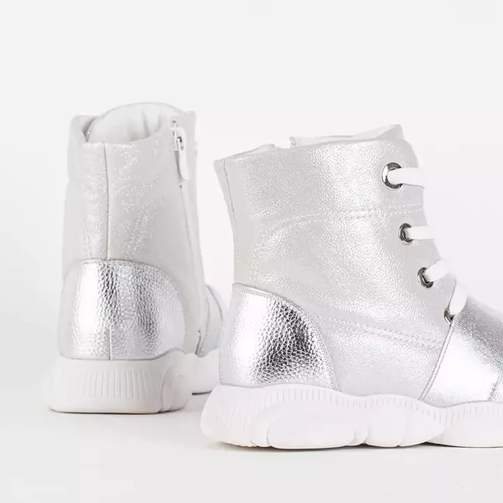 OUTLET Silver children's boots with shiny inserts Kalias - Footwear