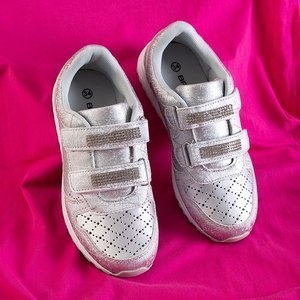 OUTLET Silver children's openwork sports shoes with Oksi decorations - Footwear