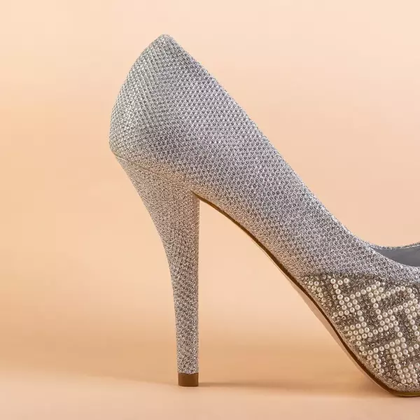 OUTLET Silver shiny pumps on a Cecile heel - Footwear