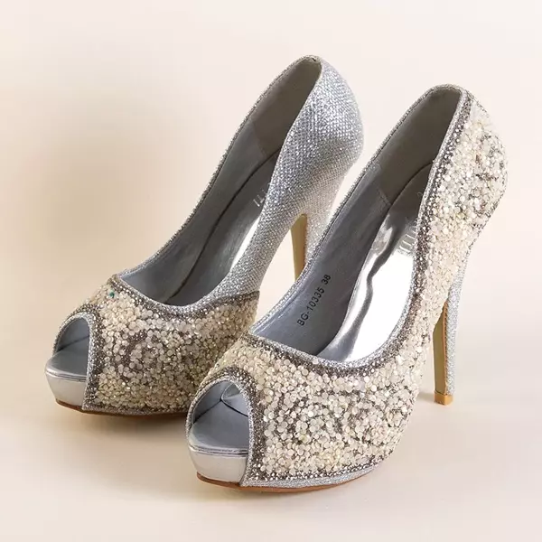 OUTLET Silver shiny pumps on a stiletto heel Adriannah - Shoes