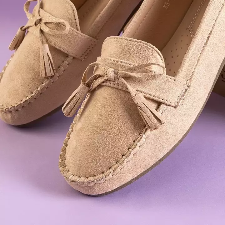OUTLET Women's beige moccasins with a bow and Igeli fringes - Footwear