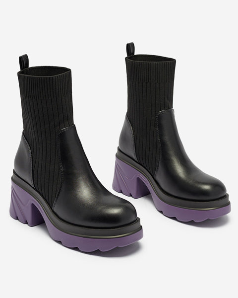 OUTLET Women's black boots on a solid purple sole Nerisw - Footwear