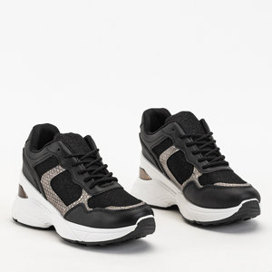 OUTLET Women's black sneakers with a concealed wedge Waqsy - Footwear