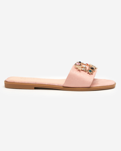OUTLET Women's pink eco suede slippers with a golden buckle Kom- Footwear