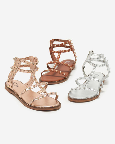 OUTLET Women's sandals decorated with rose gold jets - Nuriak - Footwear