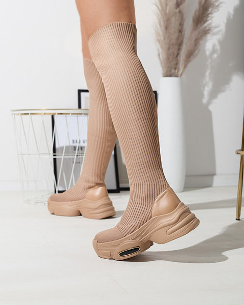 OUTLET Women's slip-on over-the-knee boots in light brown Georis - Footwear