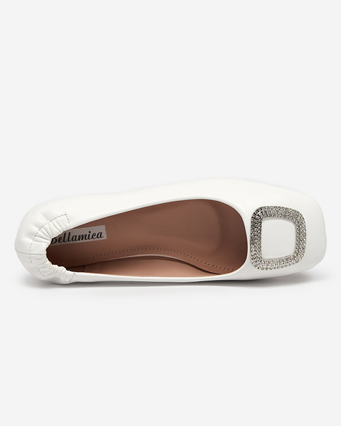 OUTLET Women's white moccasins with zircons Gievori - Footwear