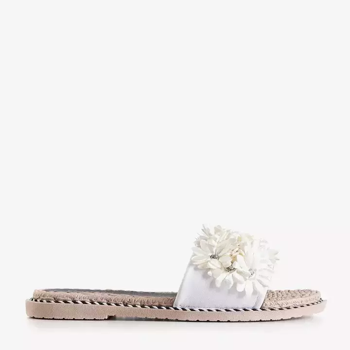 OUTLET Women's white slippers with Seiov flowers - Footwear