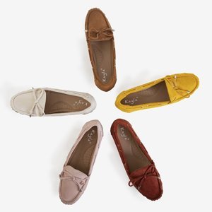 OUTLET Yellow eco-suede loafers for women with a bow Inda - Shoes