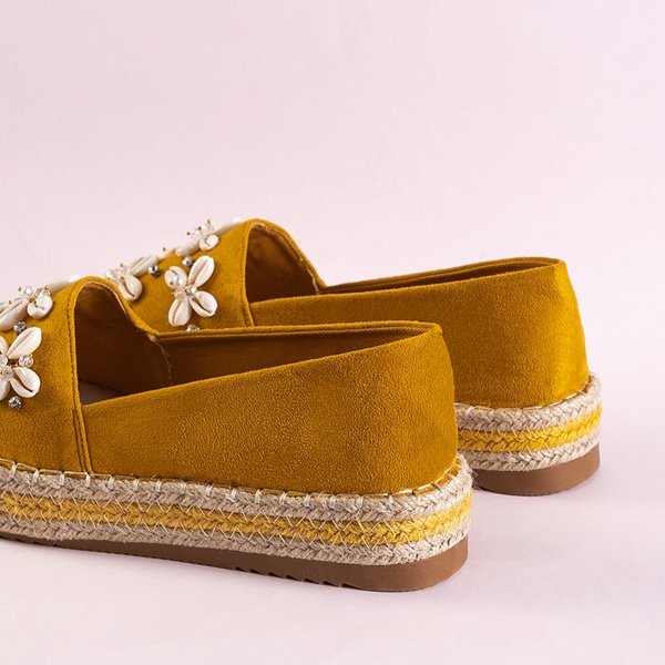 OUTLET Yellow women's platform espadrilles with embellishments Izira - Footwear