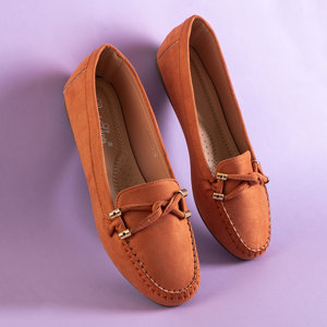 Orange women's eco-suede moccasins Leontia - Footwear