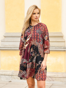 Patterned burgundy short dress - Clothing
