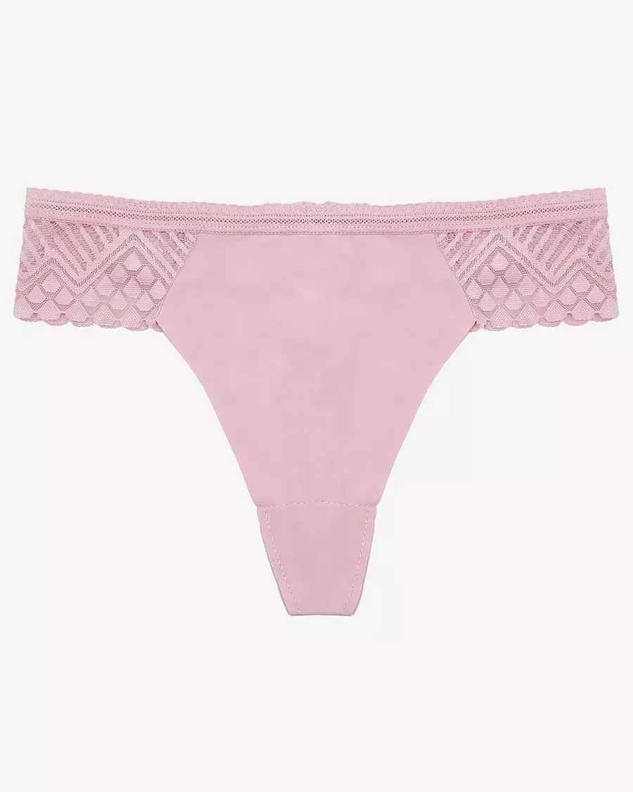 Pink women's thong panties with lace - Underwear