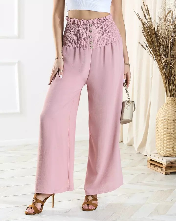 Pink women's wide palazzo pants with buttons - Clothing