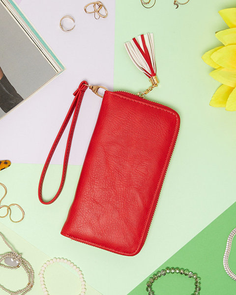 Red ladies' large wallet with fringes - Accessories