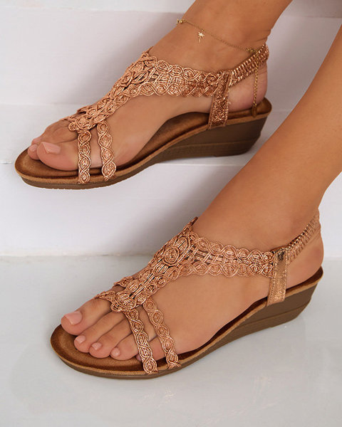 Rose and gold women's sandals on a low wedge heel Lubby - Shoes