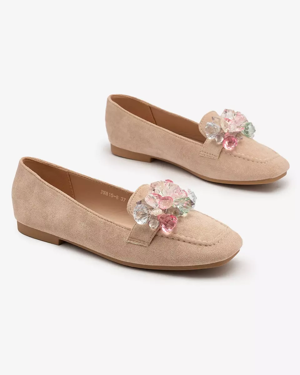 Royalfashion Beige women's moccasins with colored crystals Setmika