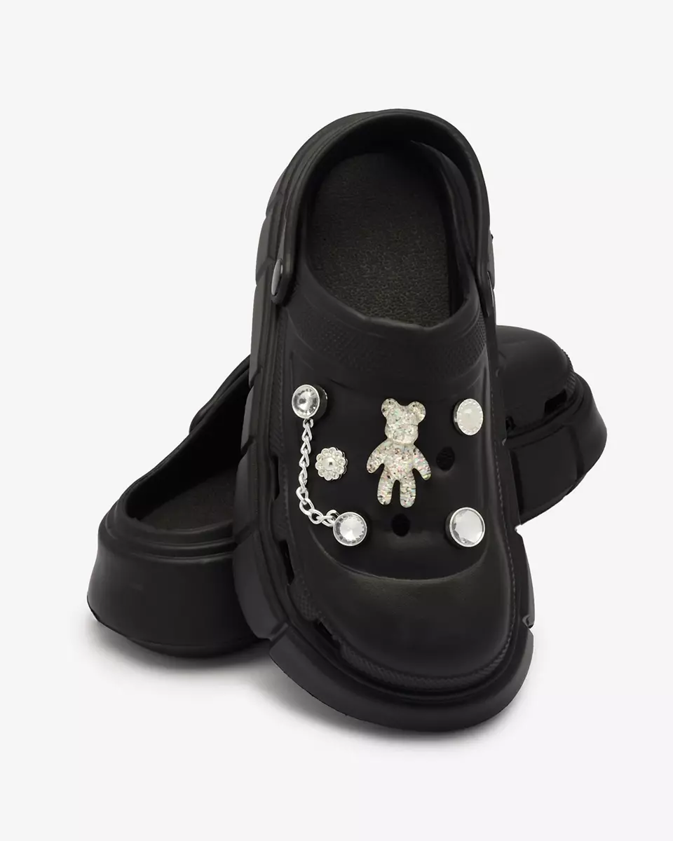 Royalfashion Black openwork women's flip-flops with zirconia embellishments Afuccia