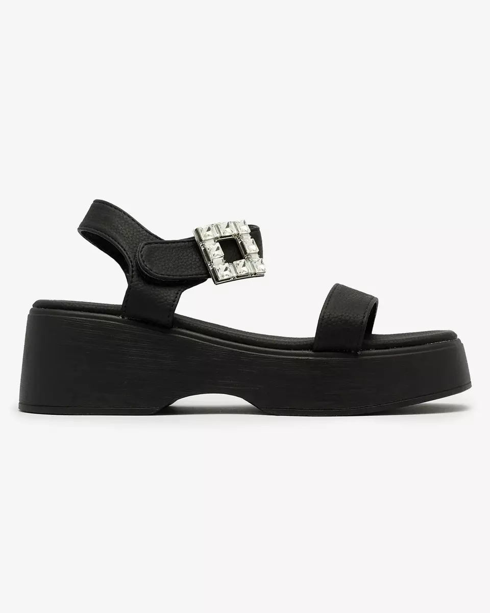 Royalfashion Black women's embellished sandals on a solid sole Lorexi