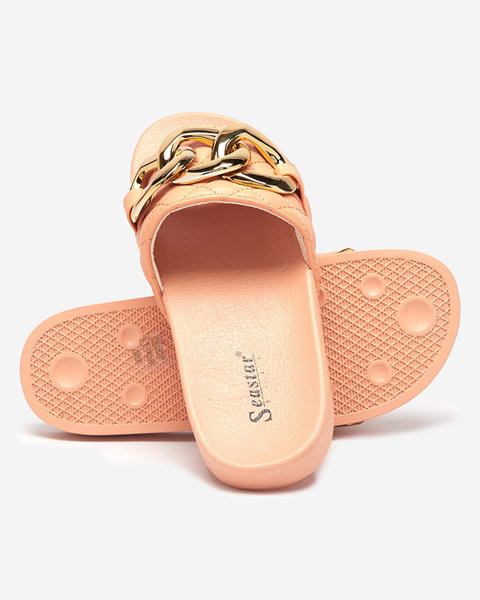 Royalfashion Coral women's quilted flip-flops with gold chain Eteris
