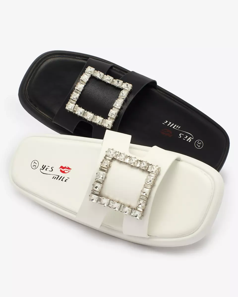 Royalfashion White women's flip-flops with crystals Telika