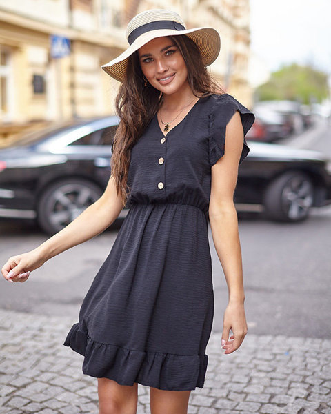 Short black dress with decorative buttons - Clothing
