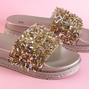 Silver and gold women's slippers with cubic zirconia Onesti - Footwear