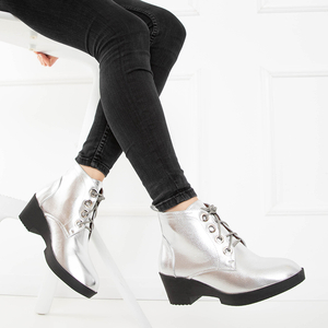 Silver women's lace-up boots with a flat heel Tivera - Footwear