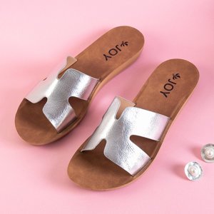 Silver women's slippers made of eco-leather Hemespa - Footwear