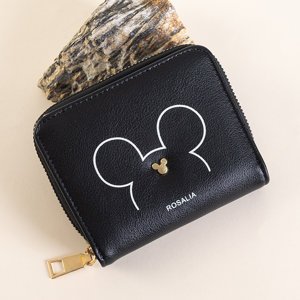 Small black women's wallet with an inscription and an ornament - Wallet