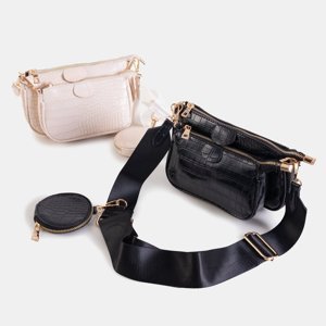 Three-piece women's handbag a'la crocodile skin in ecru color - Accessories