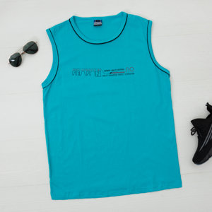 Turquoise cotton sleeveless men's t-shirt - Clothing