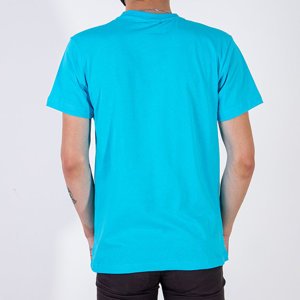 Turquoise cotton t-shirt for men with print - Clothing