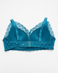 Turquoise ladies padded bra with lace - Underwear
