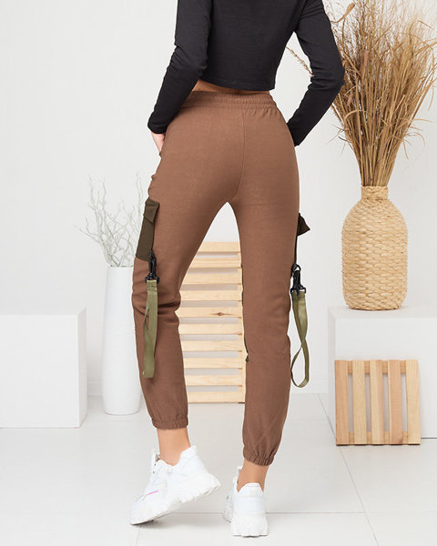 Warmed women's cargo pants in brown- Clothing
