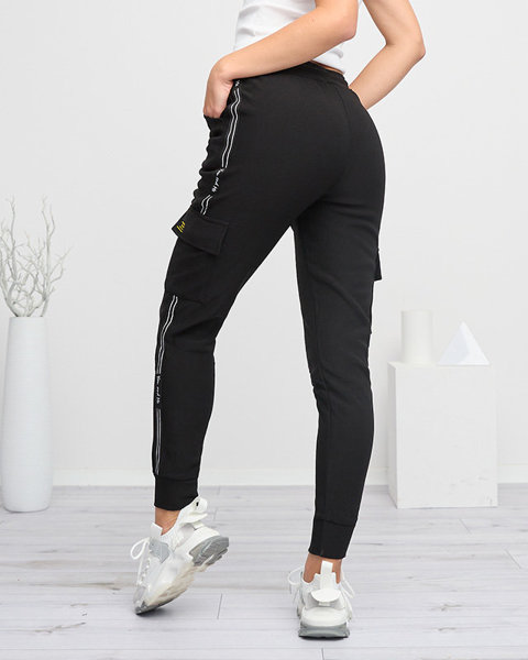 Warmed women's pants a'la combat pants with stripes in black- Clothing
