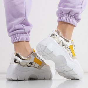 White and yellow women's sports sneakers with animal embossing Erwin - Footwear