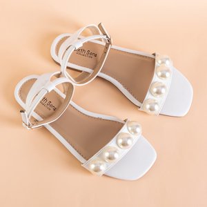 White women's flat sandals with pearls Lucyla - Footwear