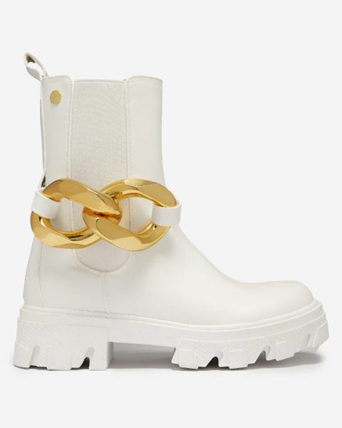 White women's high boots with gold embellishment Sygiena - Footwear