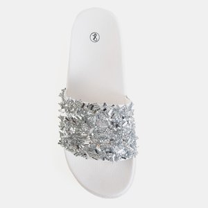 White women's slippers with cubic zirconias Onesti - Footwear