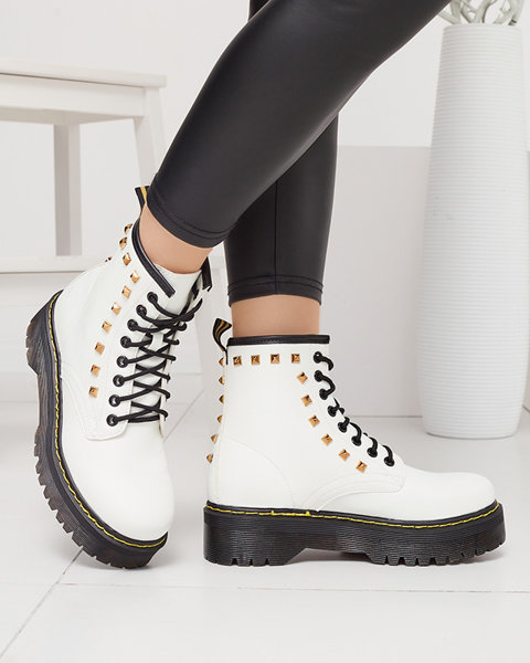 White workery women's boots with Reddu studs - Footwear