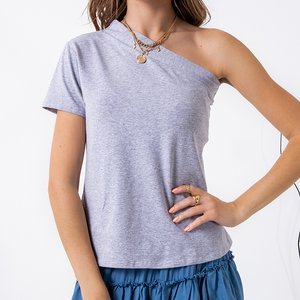 Women's Gray One Shoulder Top - Clothing