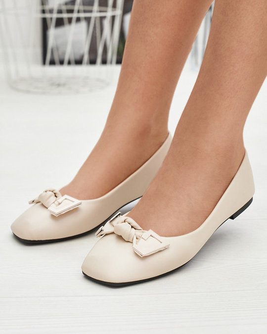 Women's beige ballerinas with decoration on the nose Caxien- Footwear