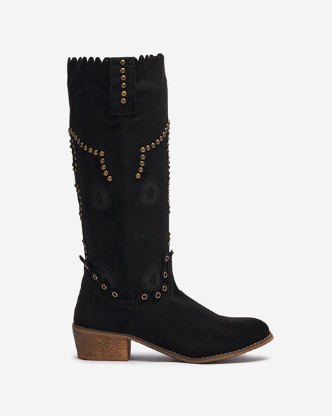 Women's black boots a'la cowboy boots to mid-calf Teksino - Footwear