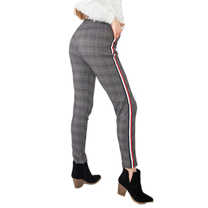 Women's black checked leggings with stripes PLUS SIZE - Clothing