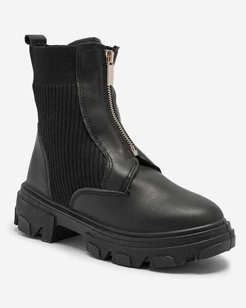 Women's black flat-heeled boots Gertoo- Footwear