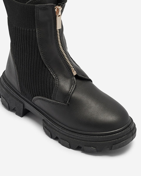 Women's black flat-heeled boots Gertoo- Footwear