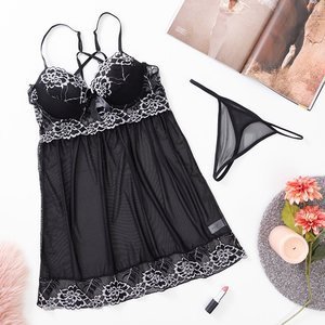 Women's black petticoat with lace inserts - Underwear